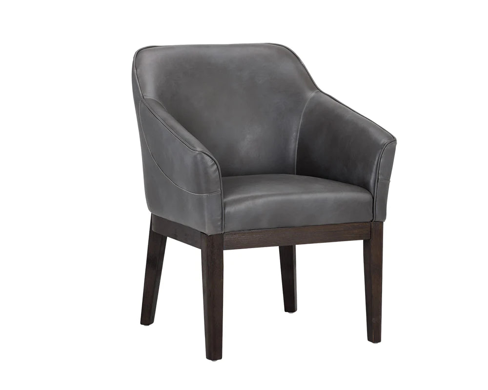 Modern Solid Wood Leather Arm Chair- Grey Finish