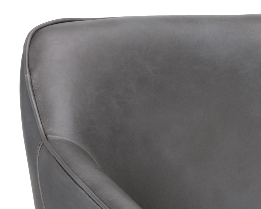 Modern Solid Wood Leather Arm Chair- Grey Finish
