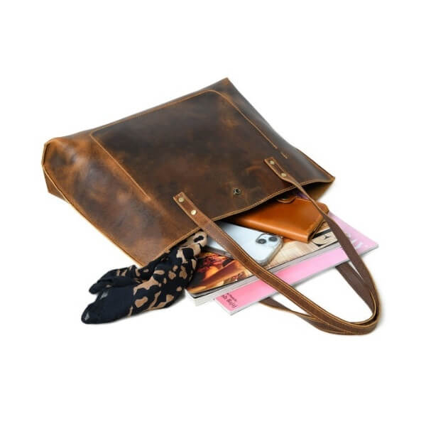 Coffee Brown Buffalo Leather Tote Bag β Handcrafted Durable Lightweight Office Bag