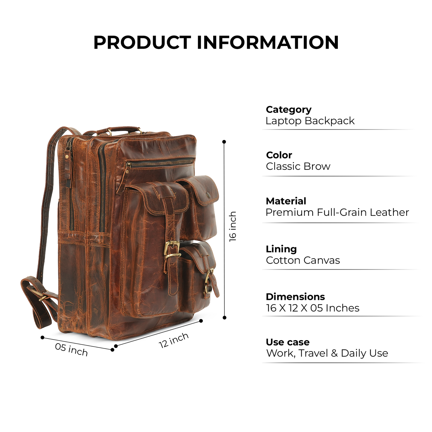 Godzi Vintage Leather Backpack – Full-Grain Handmade Brown Godzi Leather