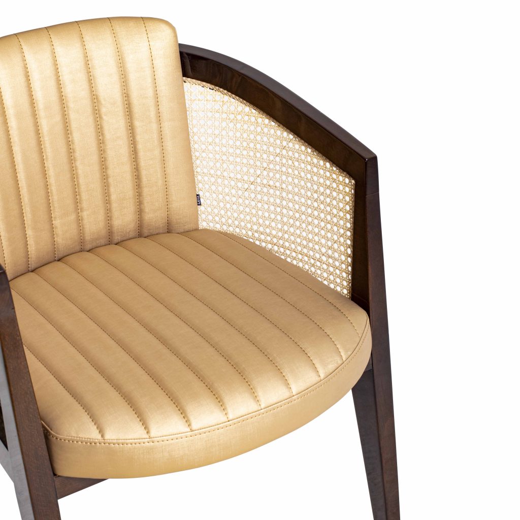 Classic Rattan Solid Wood Leather Arm Chair – Golden Finish