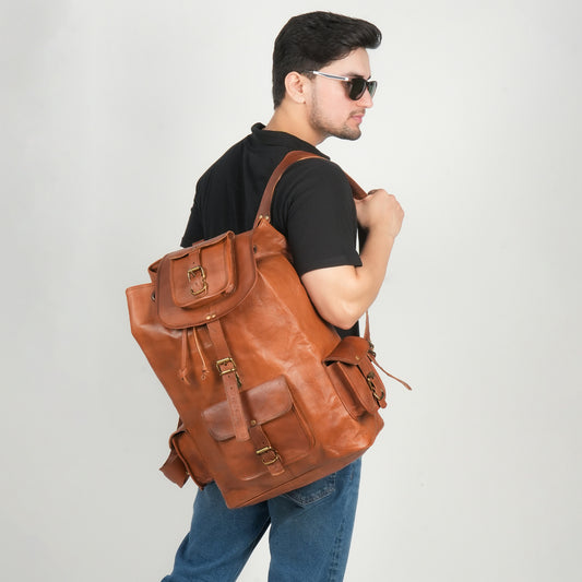 Godzi Goat Leather Backpack – Vintage Brown Travel Edition
