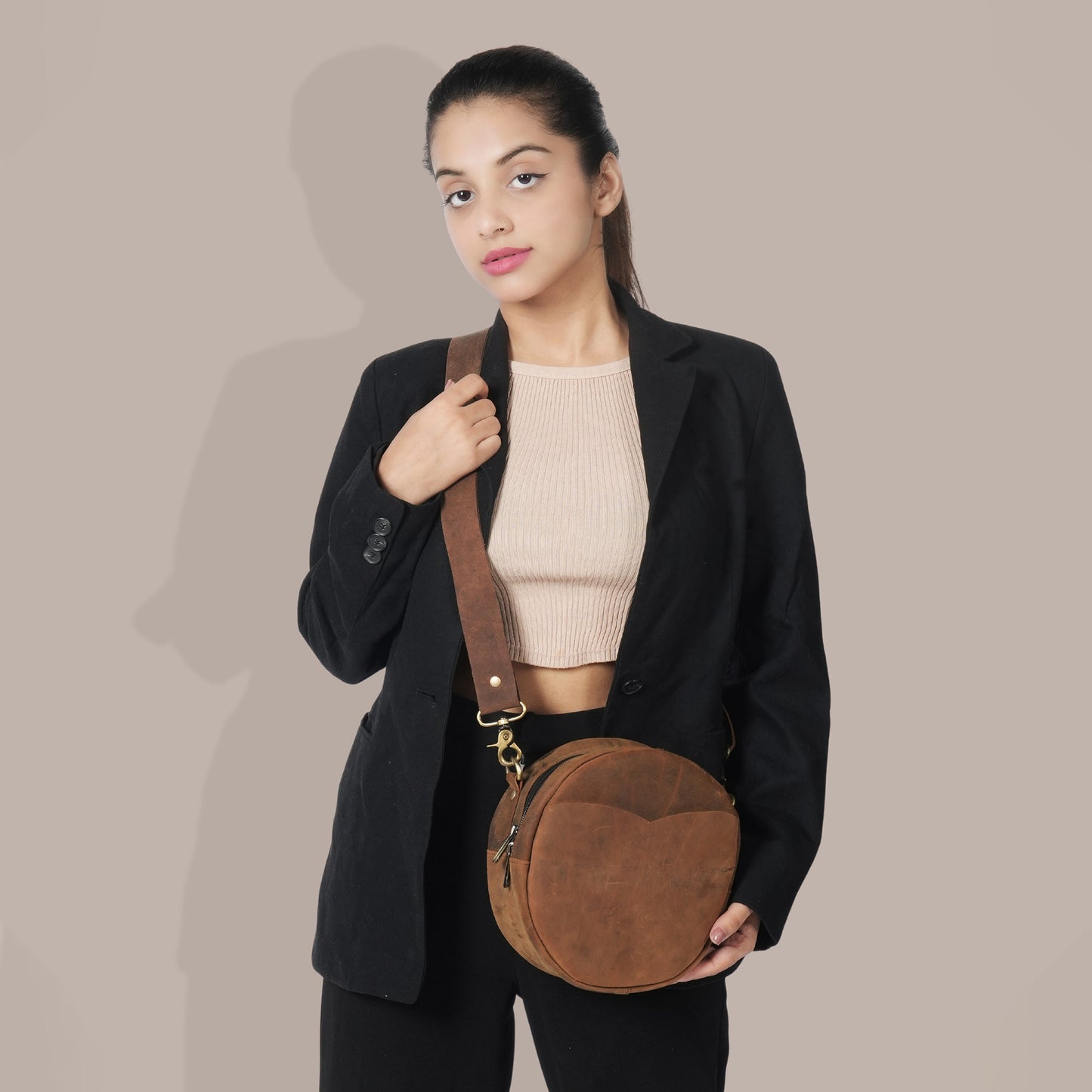 Godzi Round Buffalo Leather Sling Bag