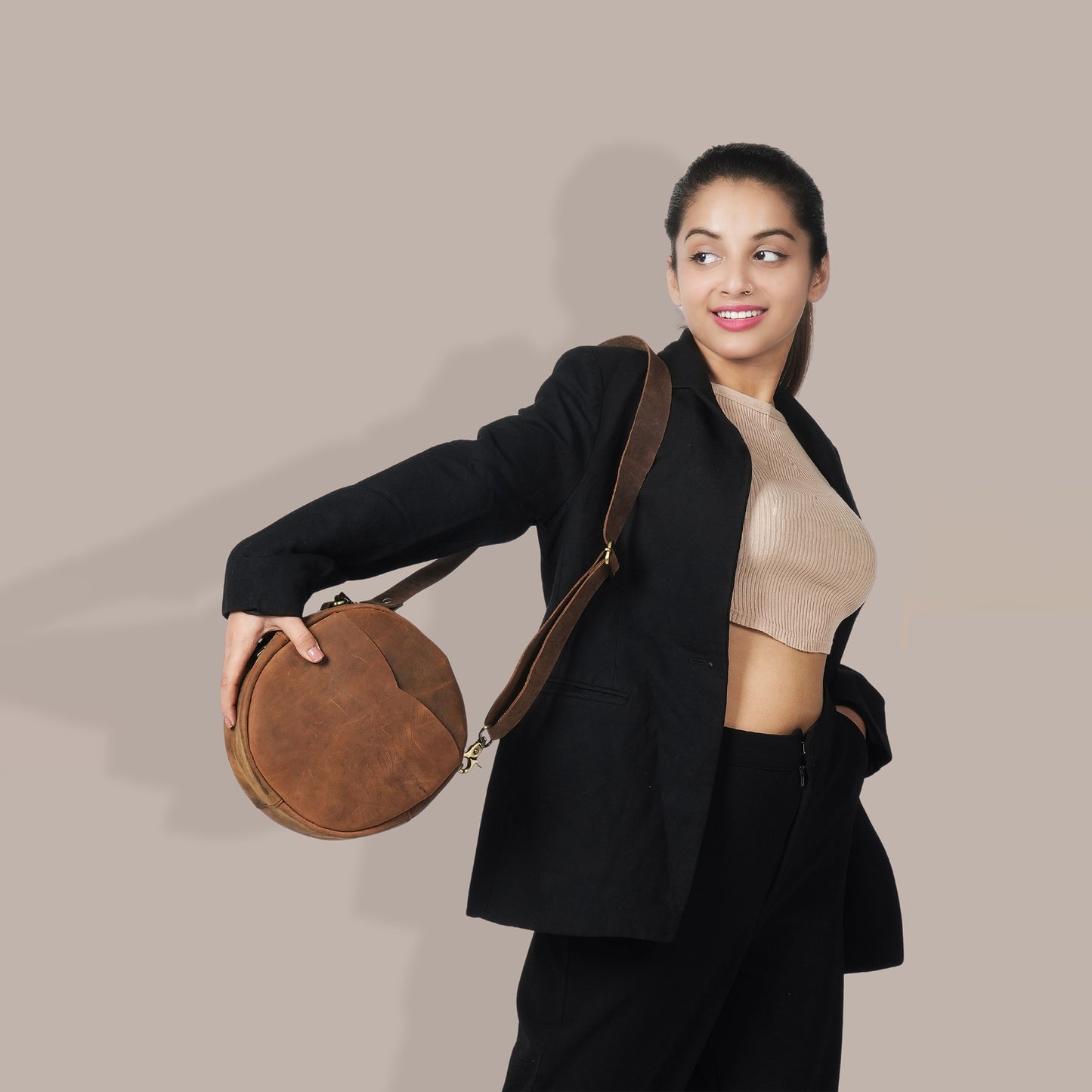 Godzi Round Buffalo Leather Sling Bag