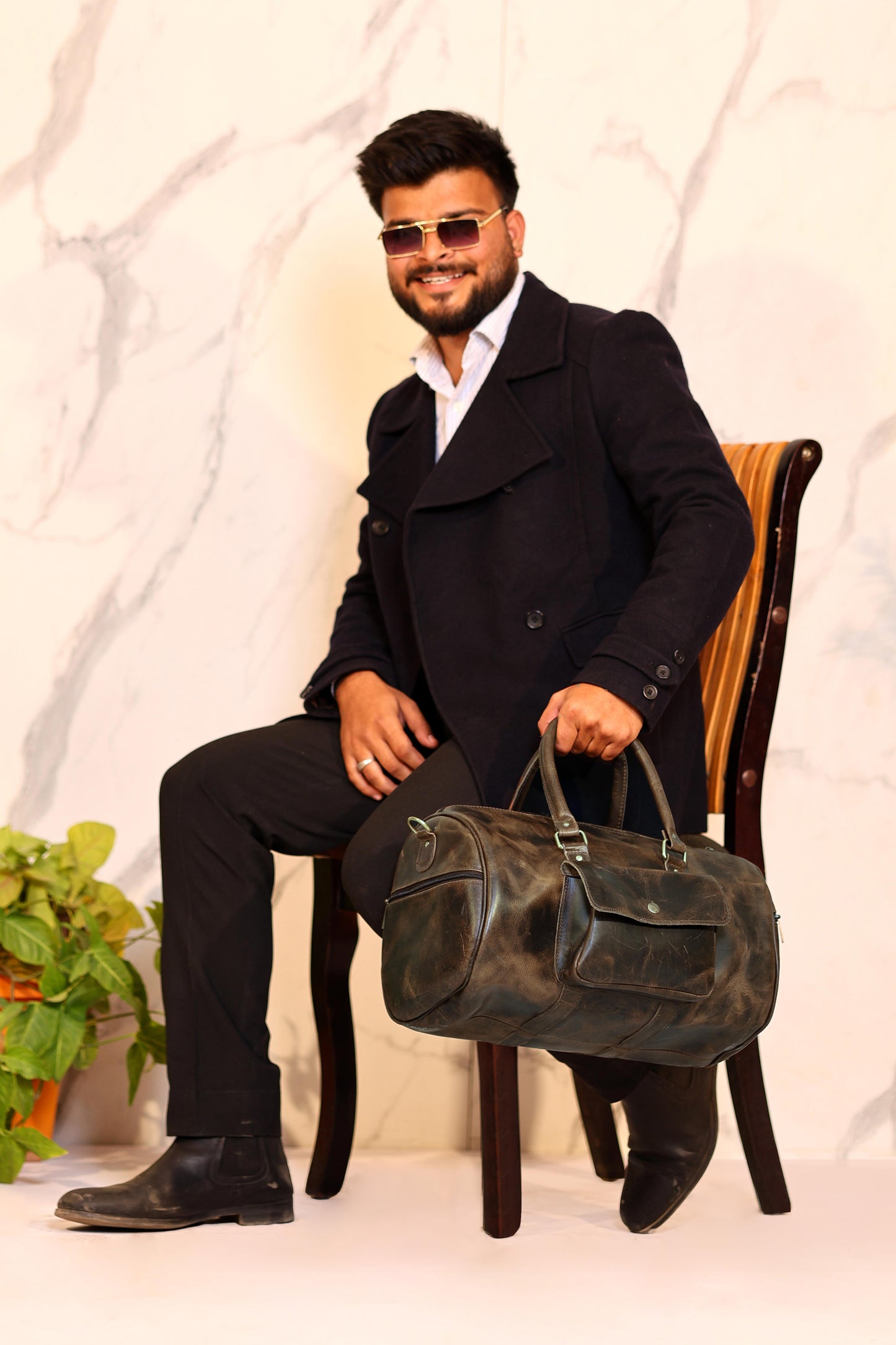 Premium Leather Duffle Bag – Brown Travel Weekender Overnight Bag