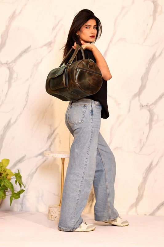 Premium Leather Duffle Bag – Brown Travel Weekender Overnight Bag