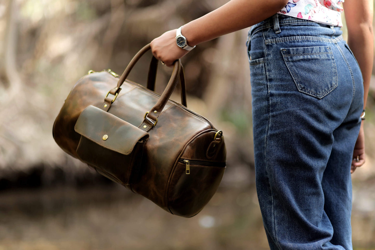 Premium Leather Duffle Bag – Brown Travel Weekender Overnight Bag