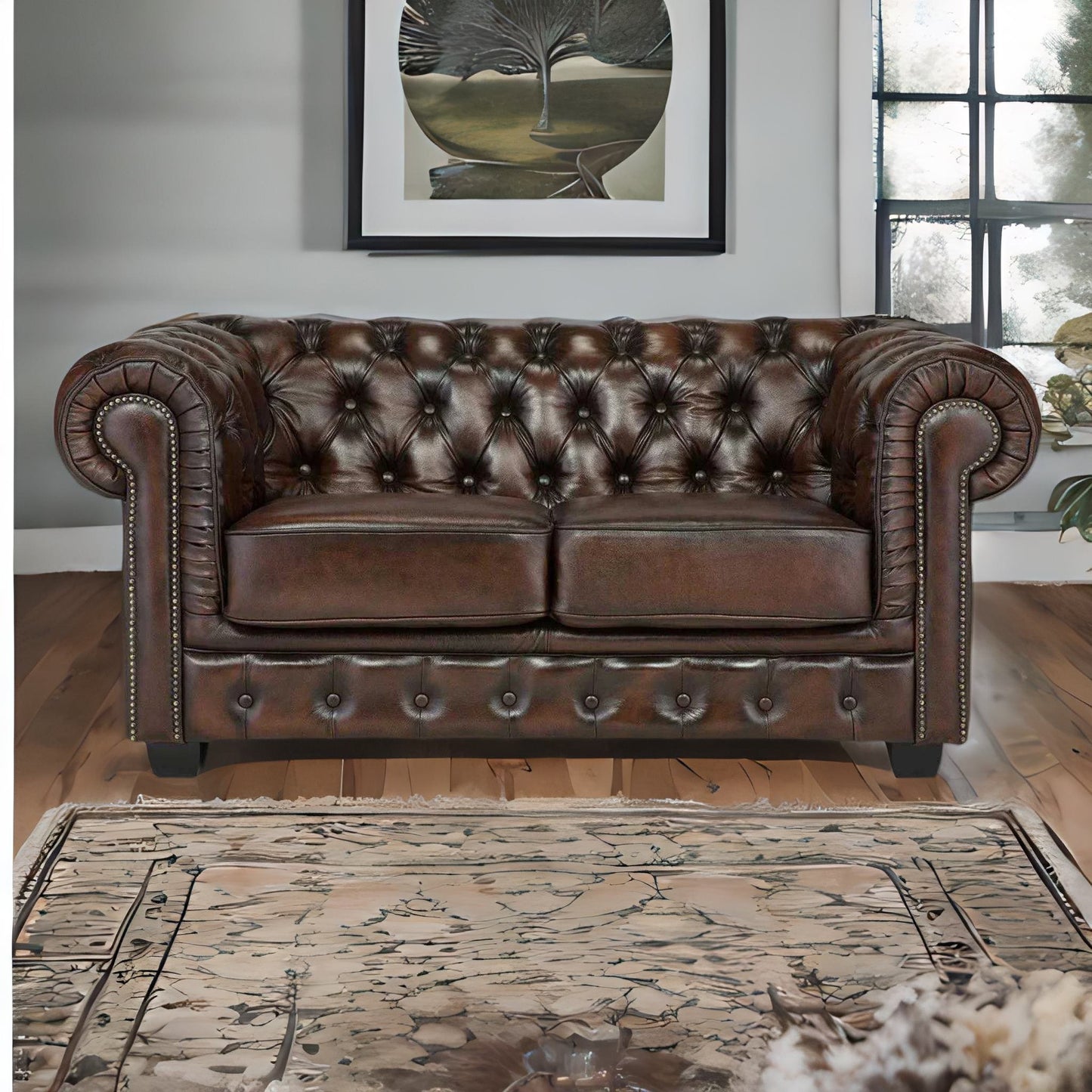 Sofia Tufted Two Seater Leather Sofa