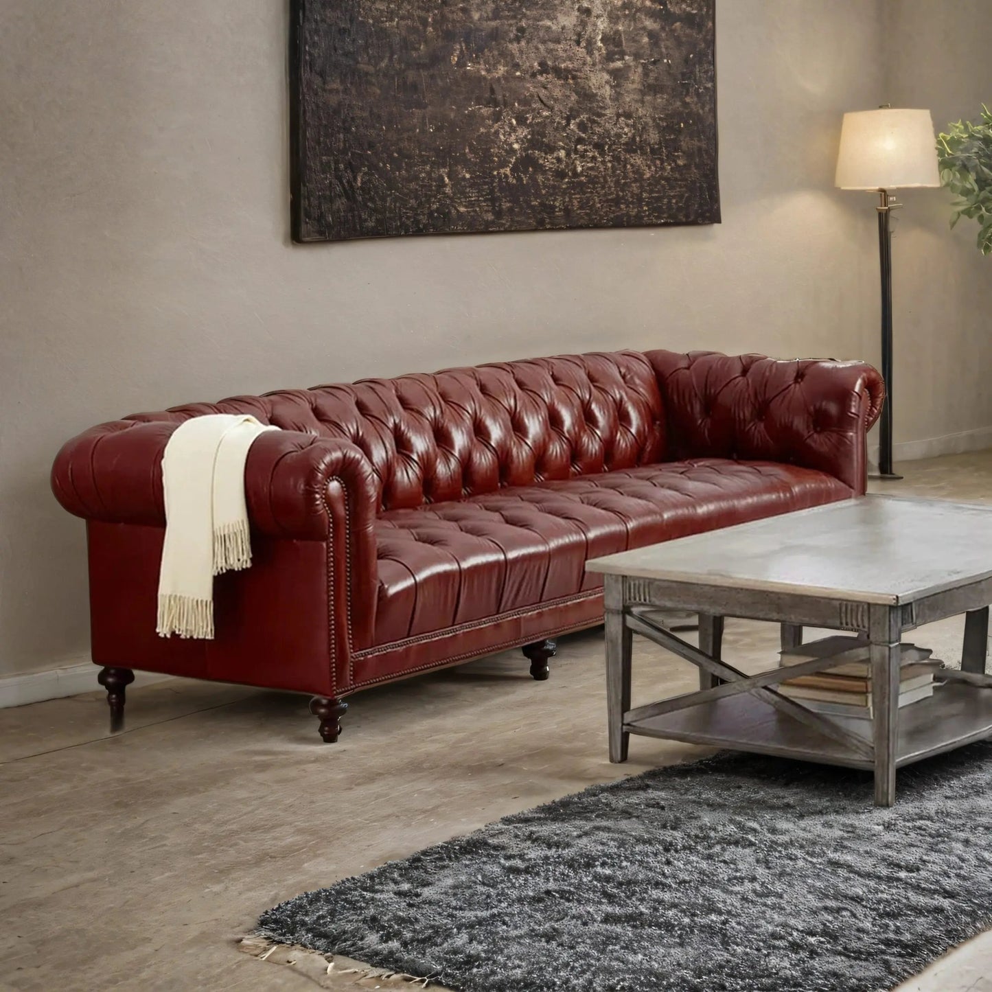 Scarlet Chesterfield 4- Seater Leather Sofa Godzi Leather