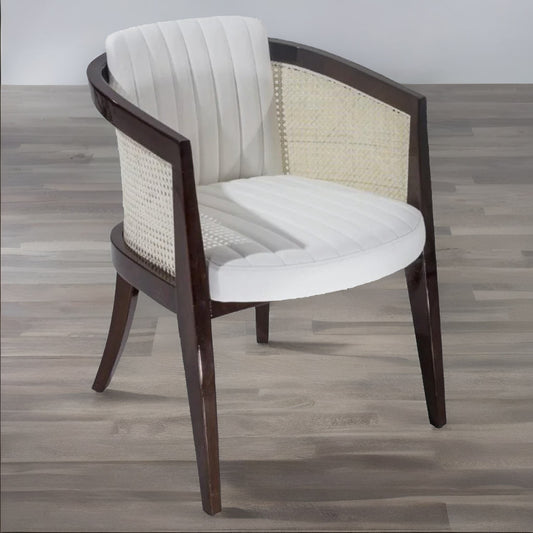Classic Rattan Solid Wood Leather Arm Chair – Grey Finish