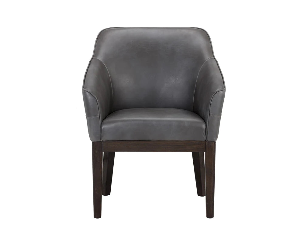 Modern Solid Wood Leather Arm Chair- Grey Finish