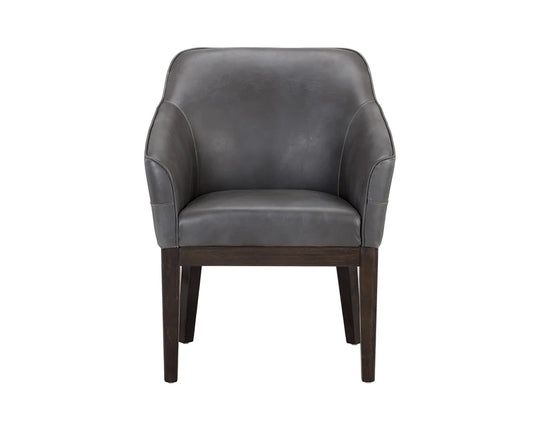 Modern Solid Wood Leather Arm Chair- Grey Finish