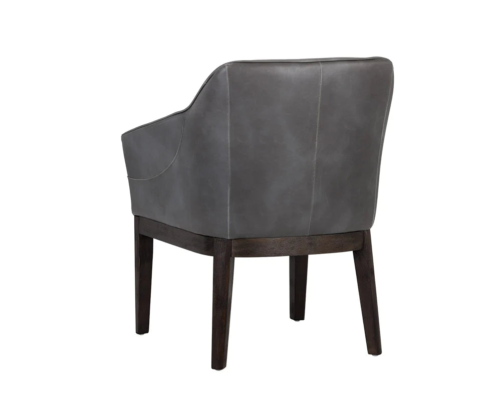 Modern Solid Wood Leather Arm Chair- Grey Finish