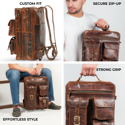 Godzi Vintage Leather Backpack – Full-Grain Handmade Brown
