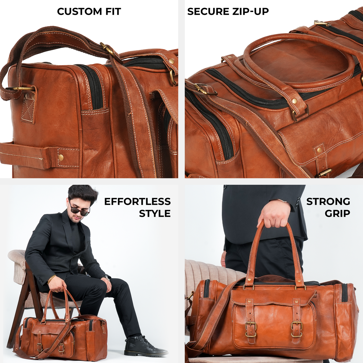 Godzi Extra-Large Goat Leather Travel Duffle – Brown Godzi Leather