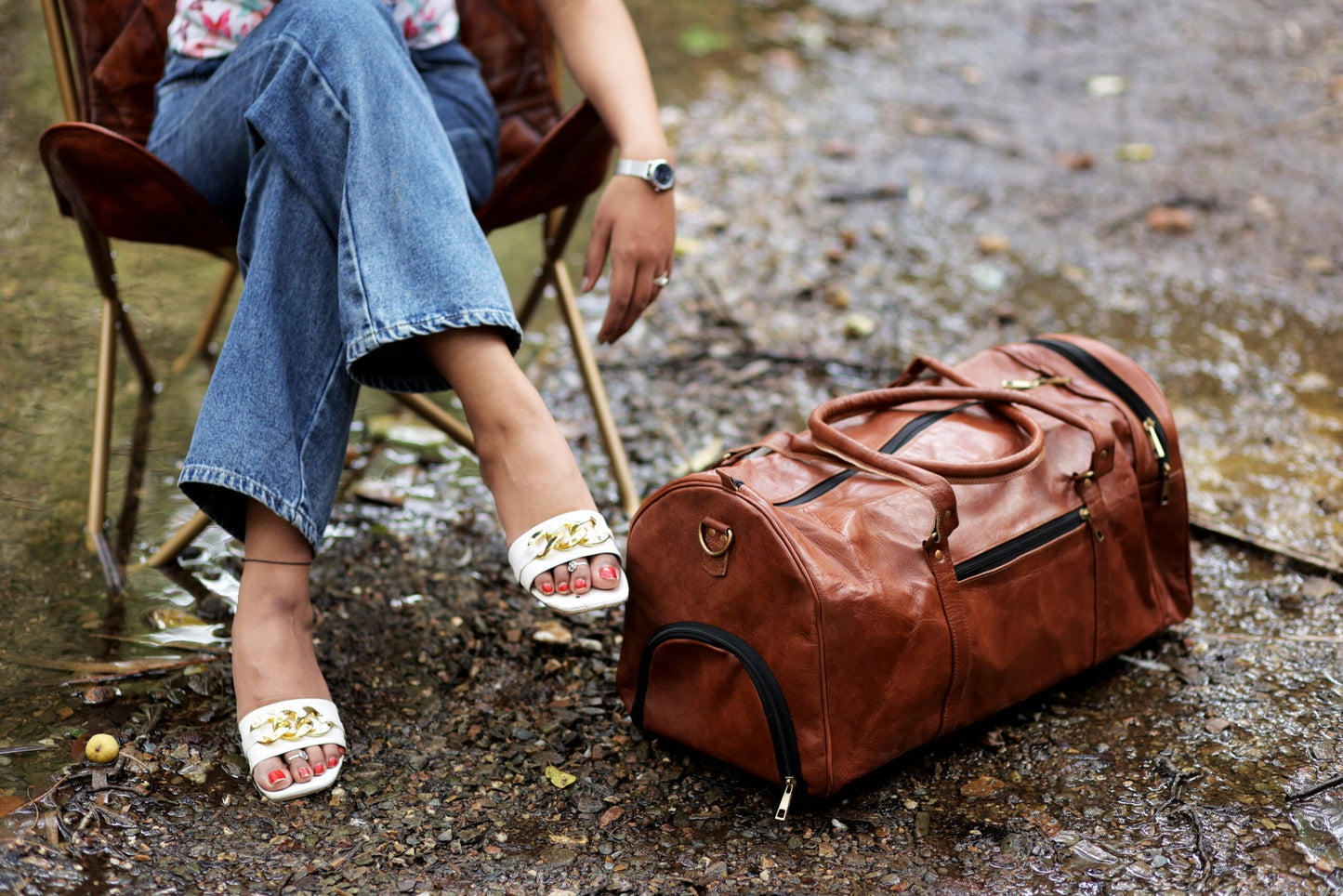 Luxury Brown Leather shoe Duffle Bag for Travel and Gym – Spacious, Durable, and Stylish Weekender Bag