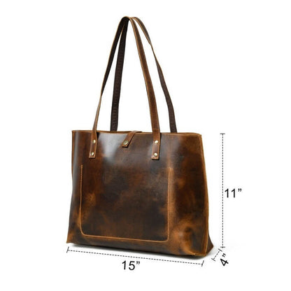 Coffee Brown Buffalo Leather Tote Bag – Handcrafted Durable Lightweight Office Bag