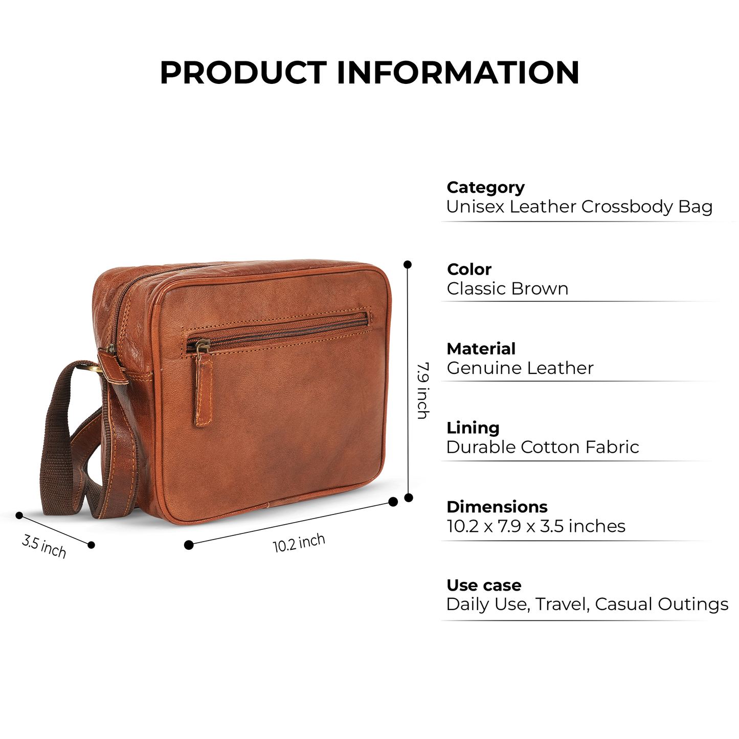 Godzi Unisex Leather Crossbody Bag – Compact Brown