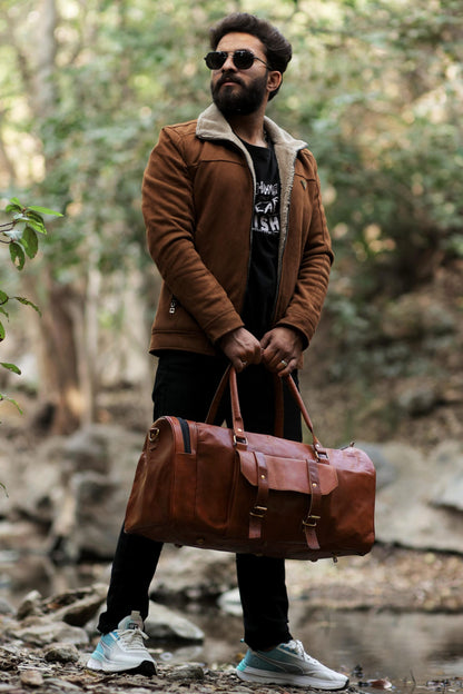Luxury Brown Leather shoe Duffle Bag for Travel and Gym – Spacious, Durable, and Stylish Weekender Bag