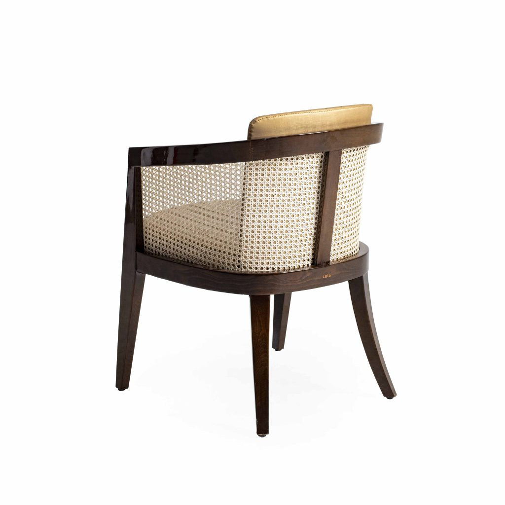 Classic Rattan Solid Wood Leather Arm Chair – Golden Finish
