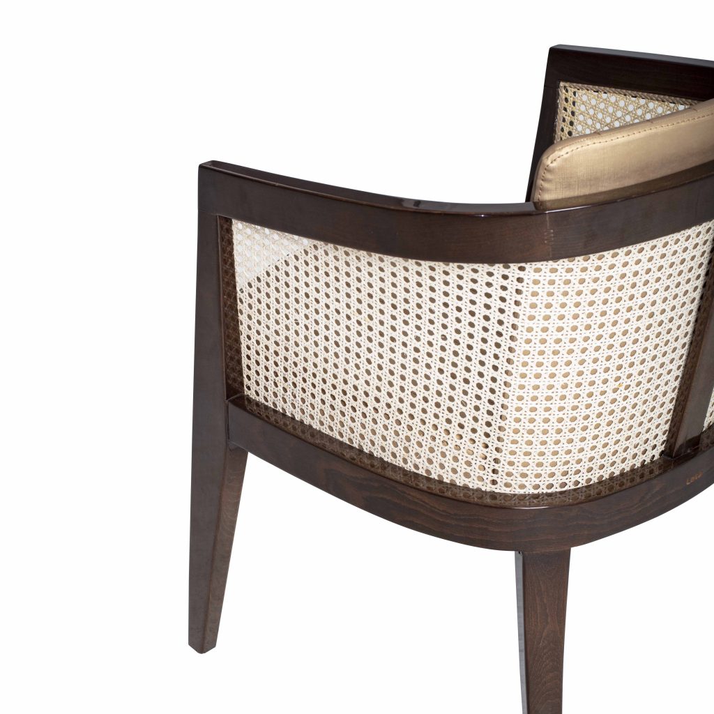 Classic Rattan Solid Wood Leather Arm Chair – Golden Finish