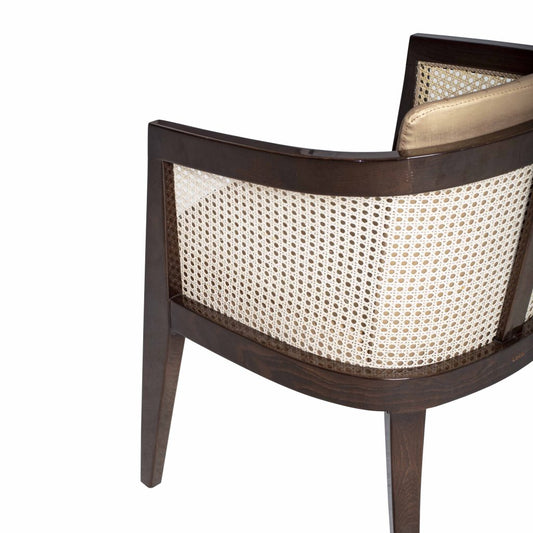 Classic Rattan Solid Wood Leather Arm Chair – Golden Finish