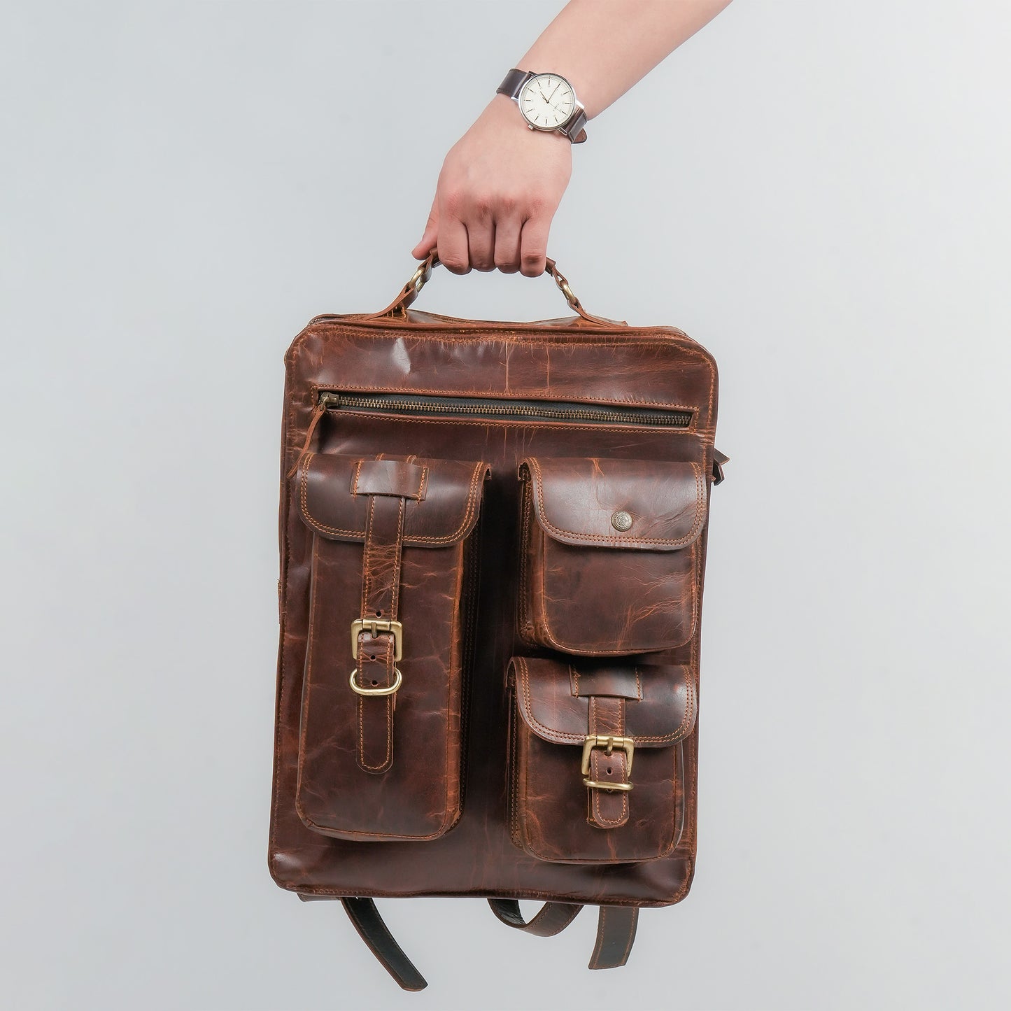 Godzi Vintage Leather Backpack – Full-Grain Handmade Brown