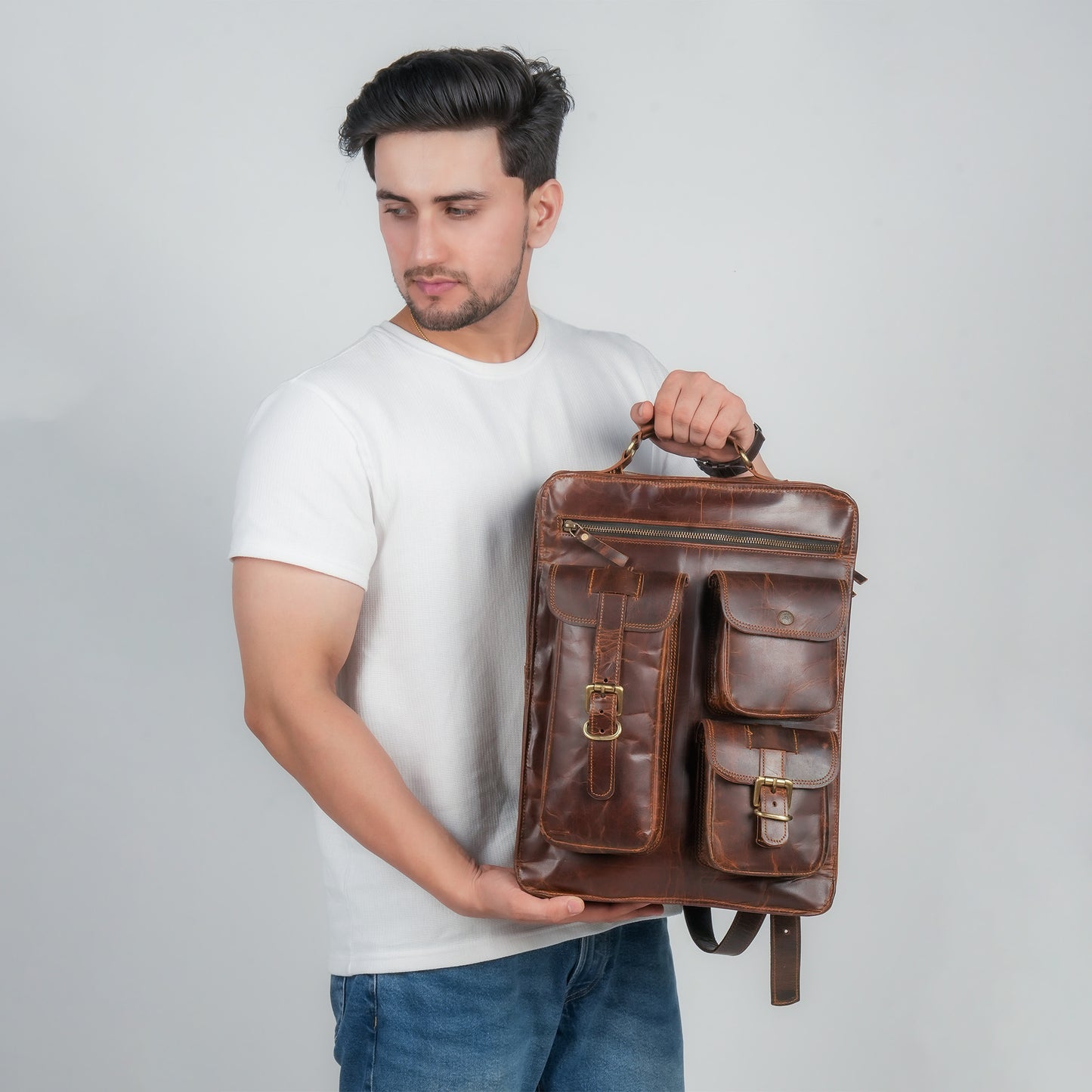 Godzi Vintage Leather Backpack – Full-Grain Handmade Brown
