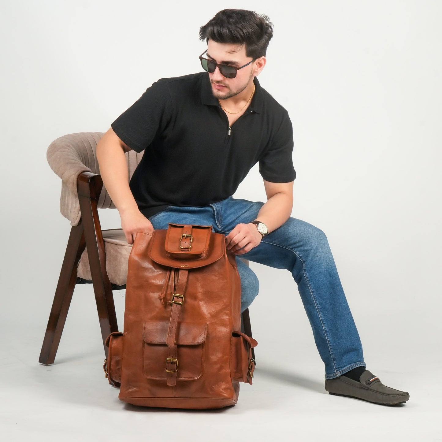 Godzi Goat Leather Backpack – Vintage Brown Travel Edition