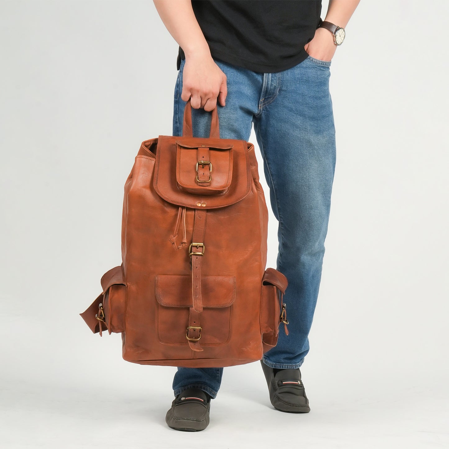 Godzi Goat Leather Backpack – Vintage Brown Travel Edition