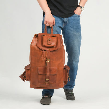 Godzi Goat Leather Backpack – Vintage Brown Travel Edition