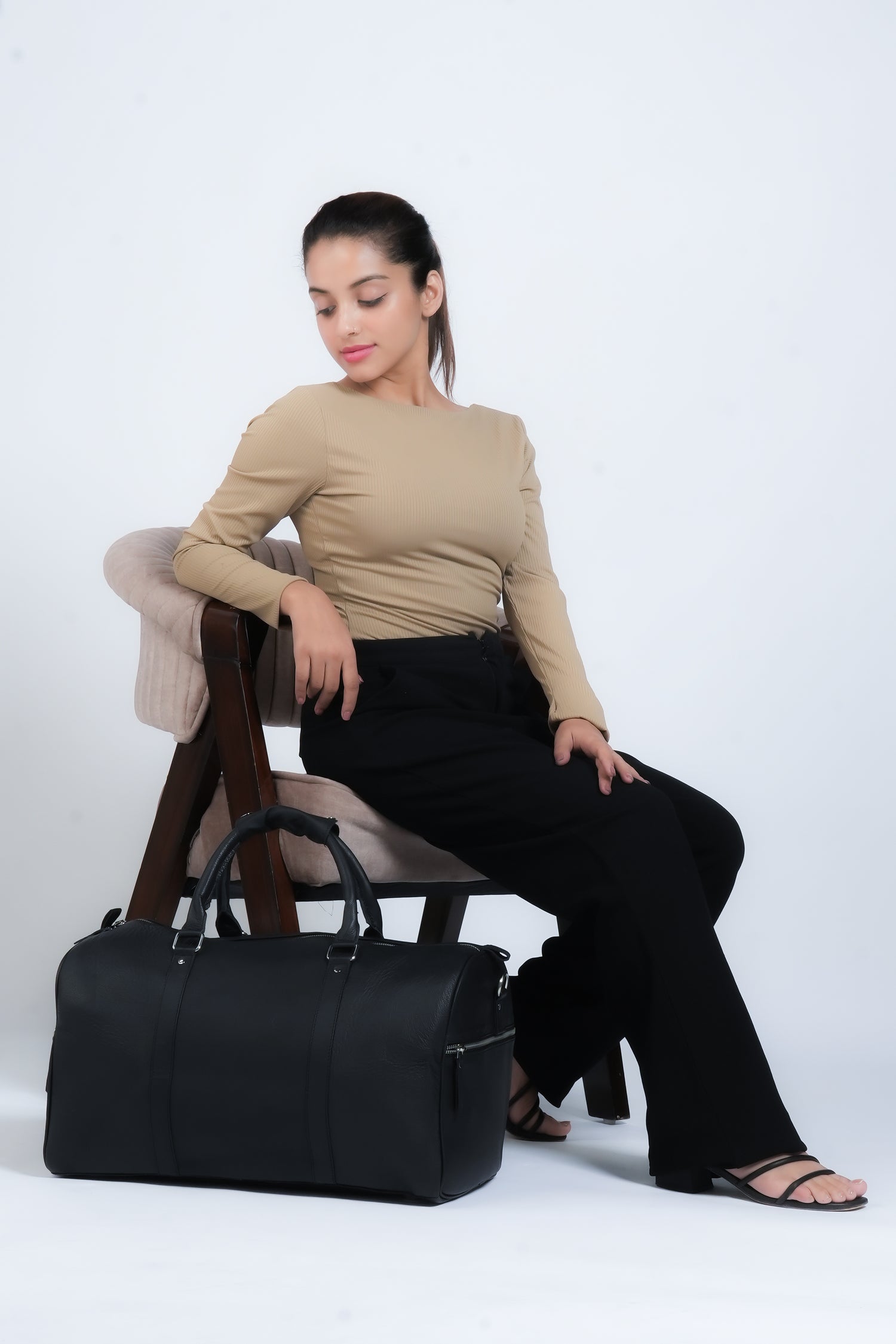 Godzi Black Leather Duffle Bag