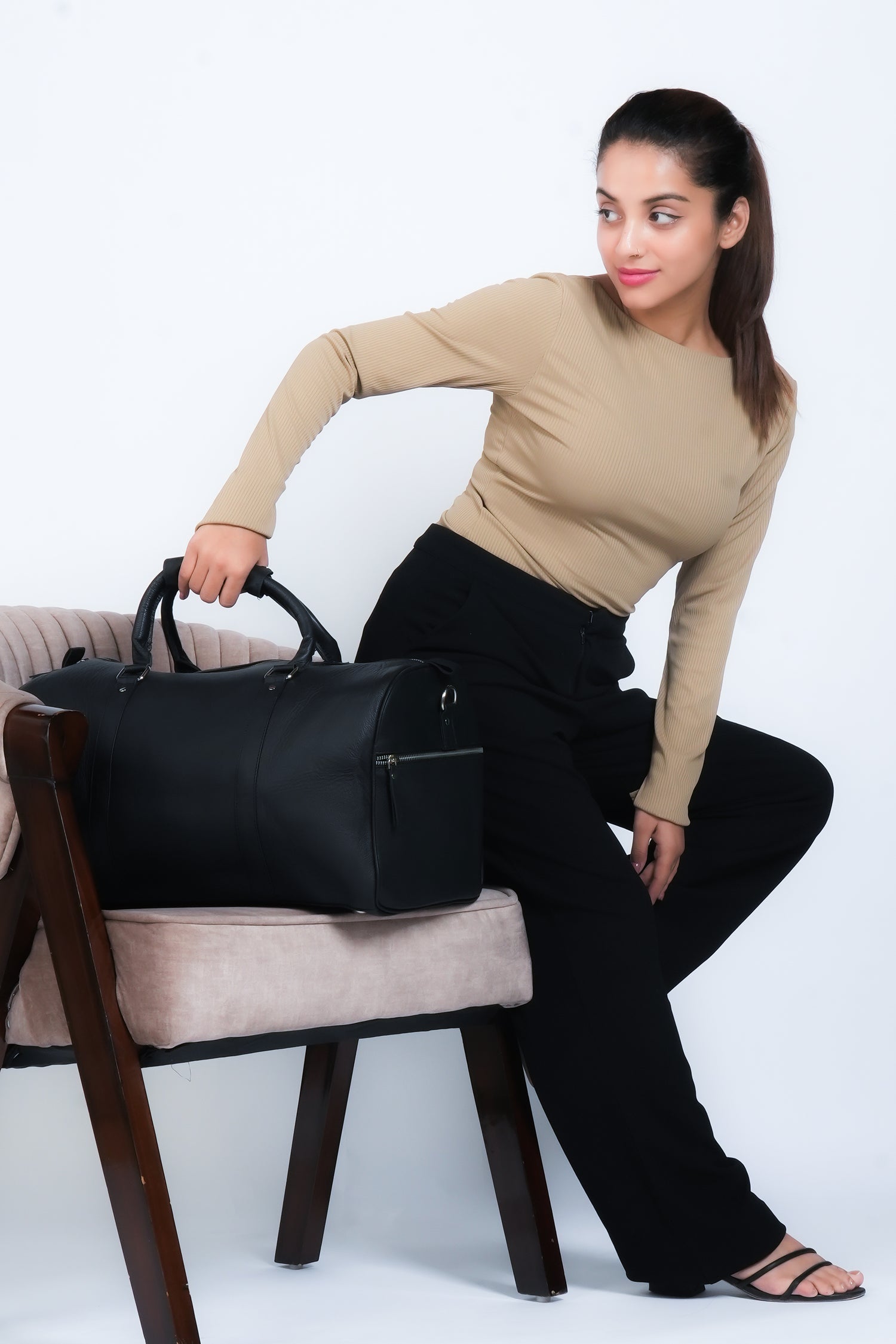 Godzi Black Leather Duffle Bag