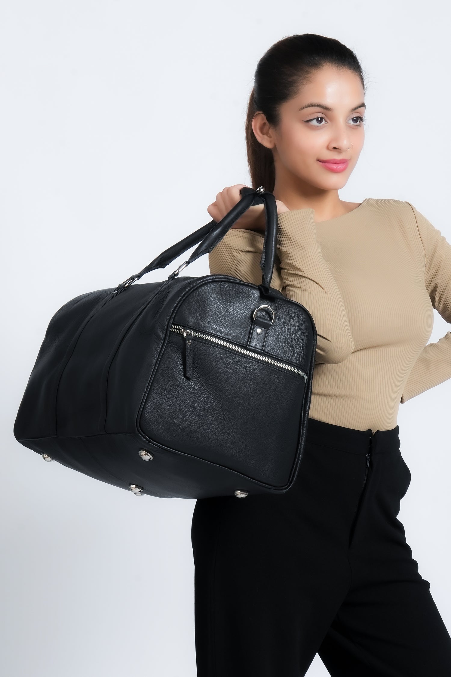 Godzi Black Leather Duffle Bag