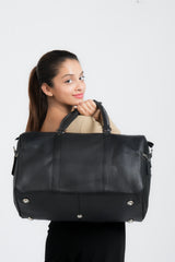 Godzi Black Leather Duffle Bag