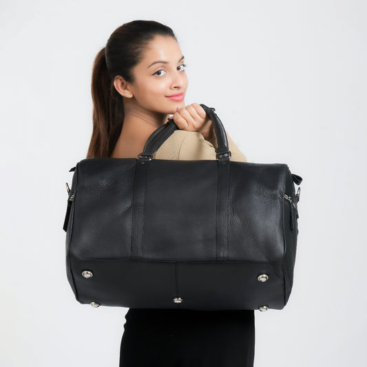 Godzi Black Leather Duffle Bag