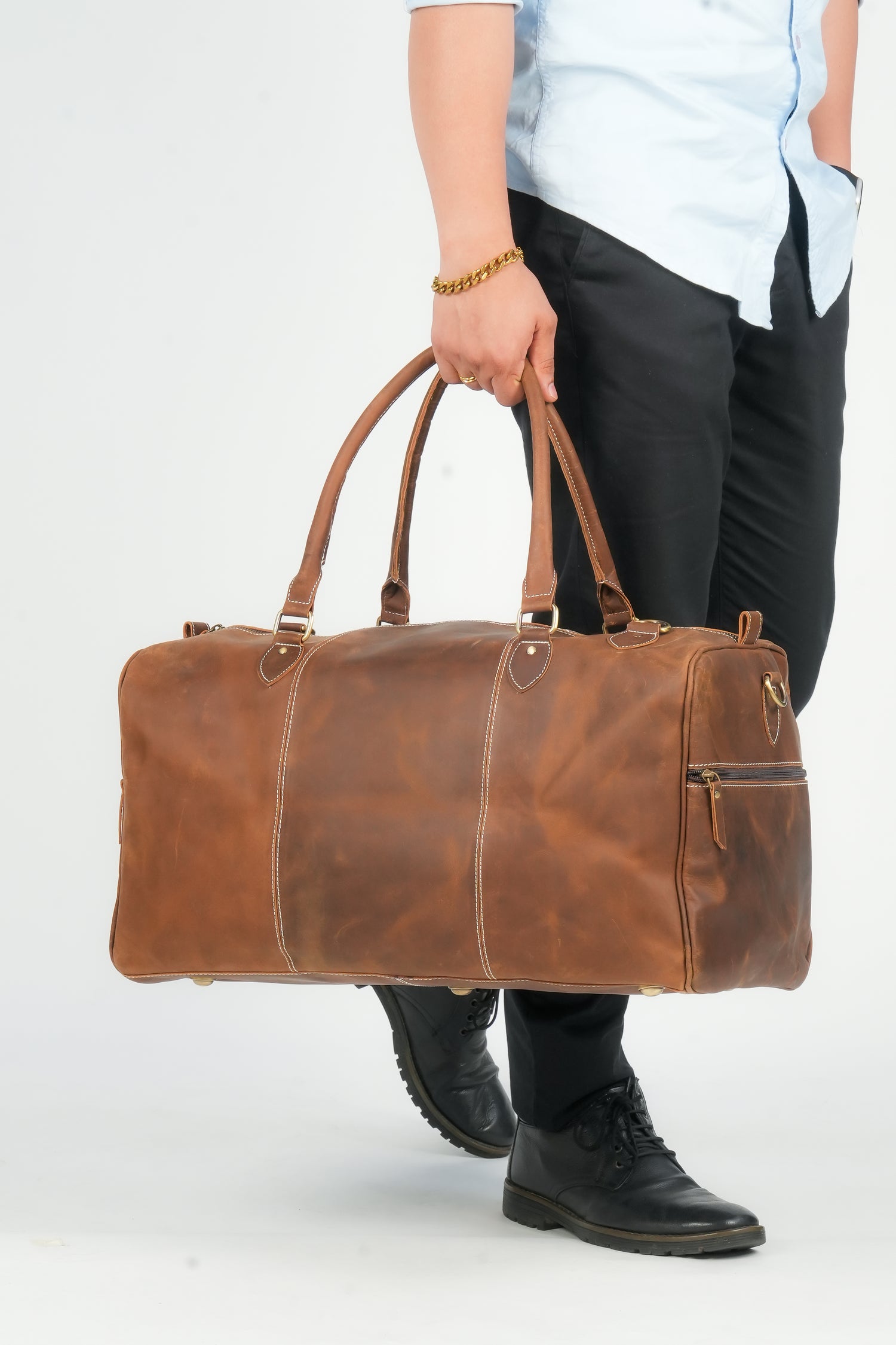 Godzi Buffalo Leather Weekender Duffle – Classic Brown