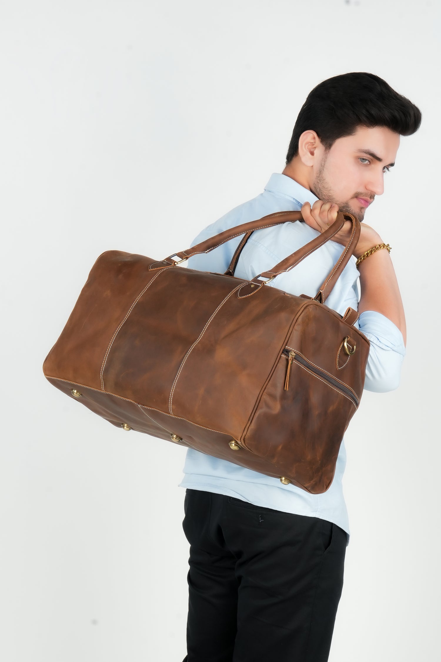 Godzi Buffalo Leather Weekender Duffle – Classic Brown