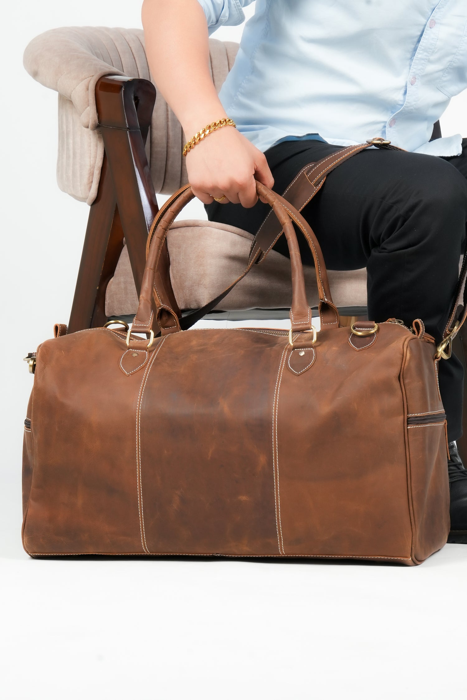 Godzi Buffalo Leather Weekender Duffle – Classic Brown