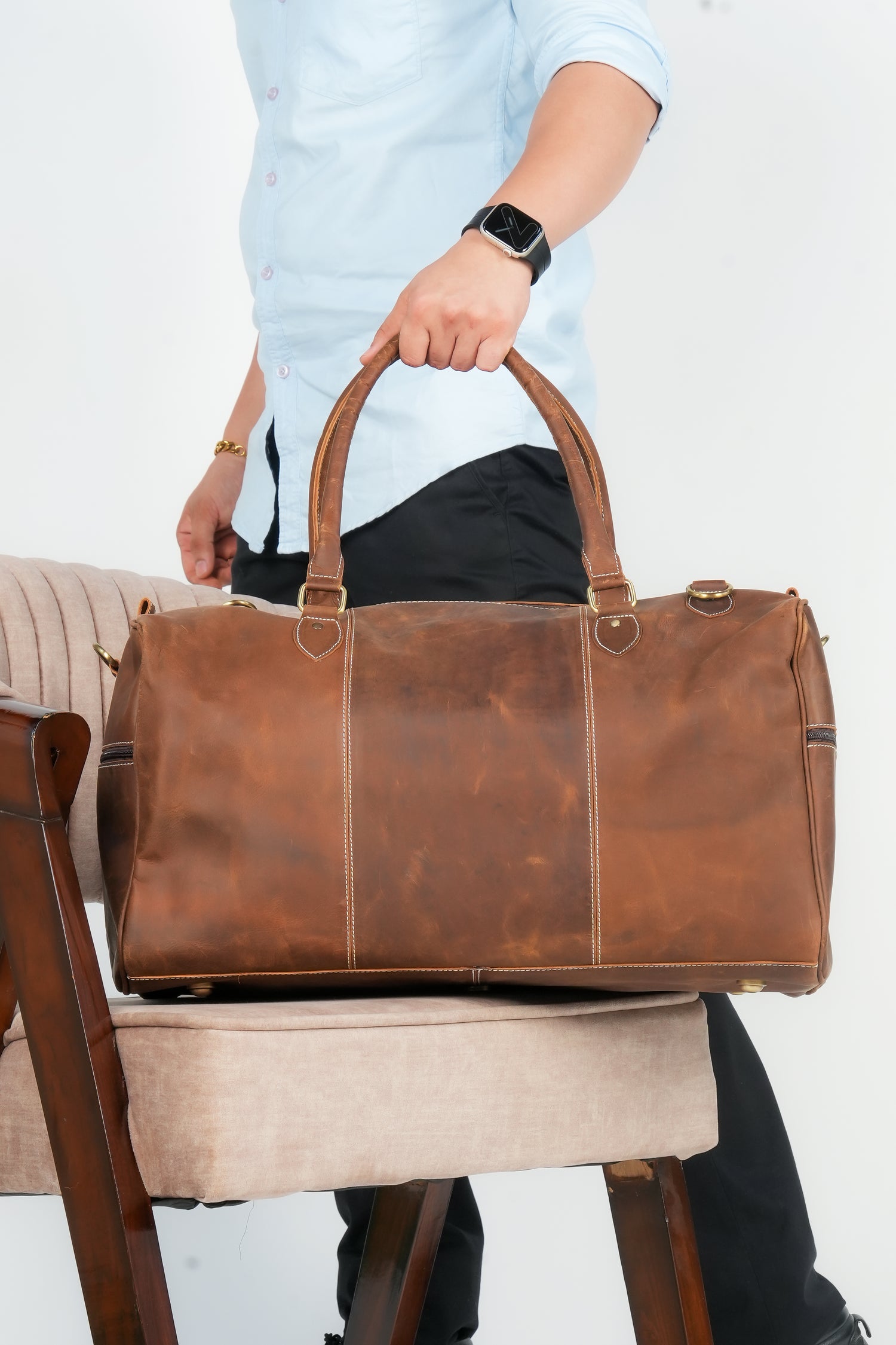 Godzi Buffalo Leather Weekender Duffle – Classic Brown