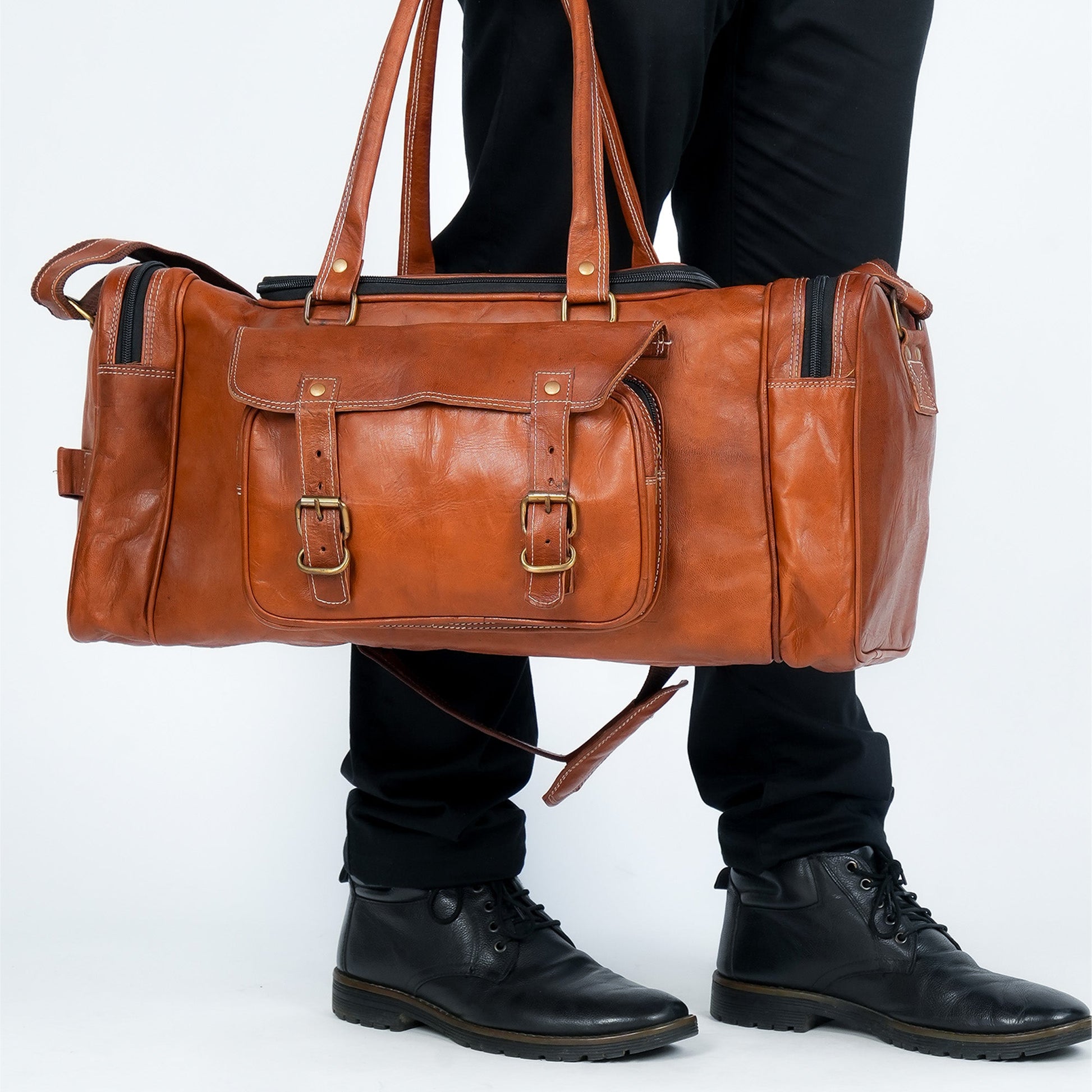 Godzi Extra-Large Goat Leather Travel Duffle – Brown Godzi Leather