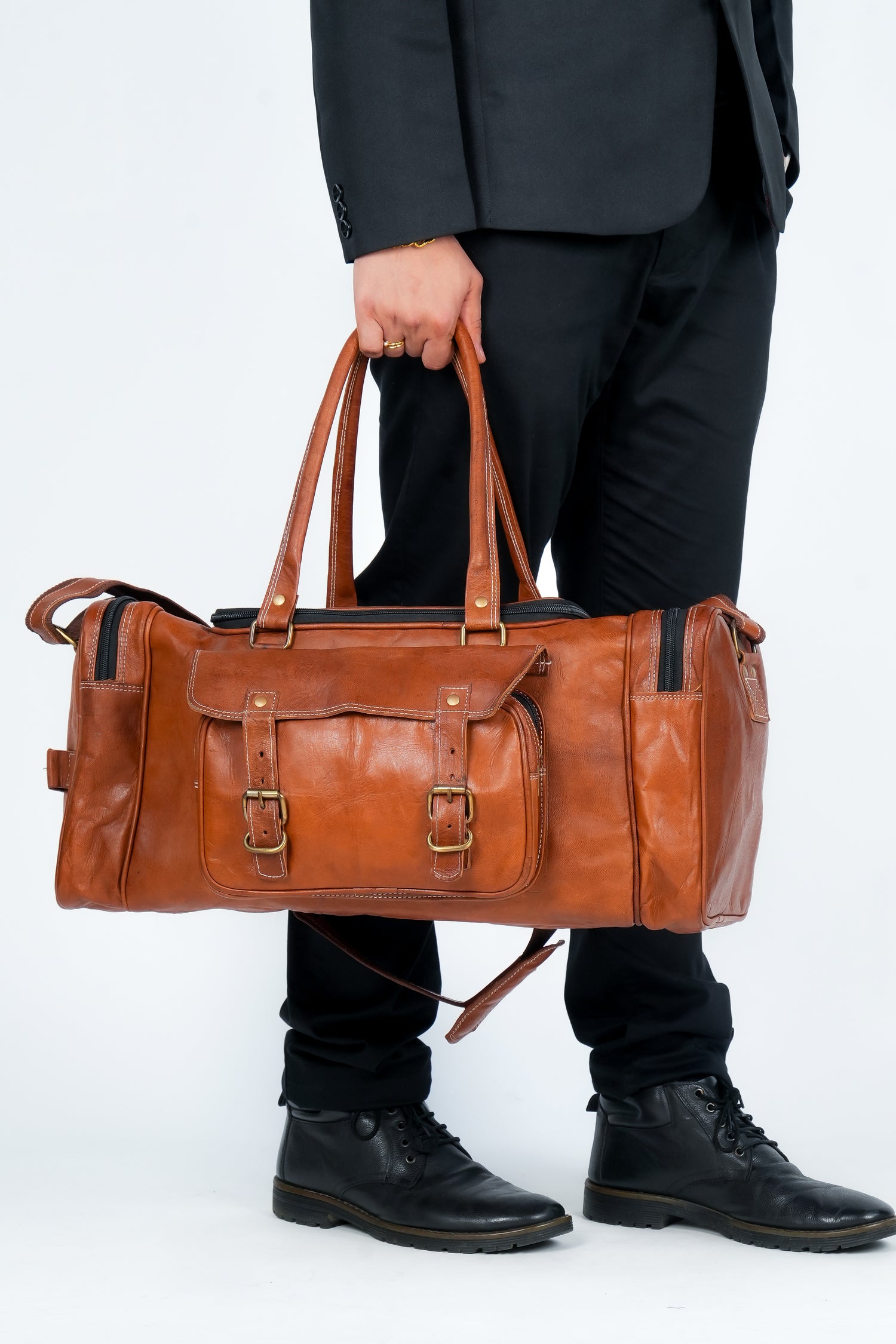 Godzi Extra-Large Goat Leather Travel Duffle – Brown