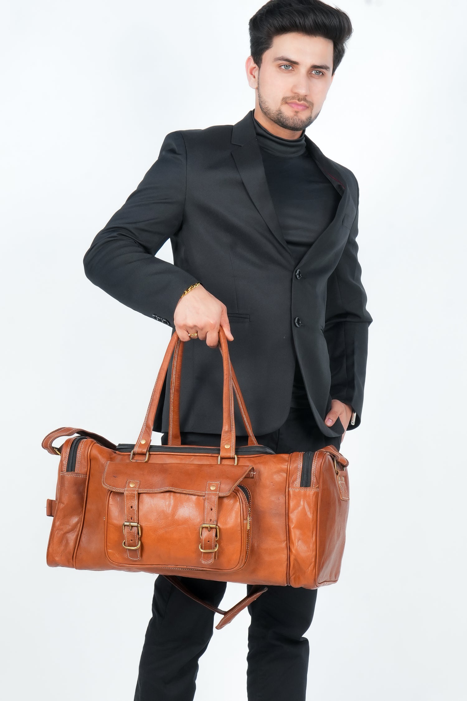 Godzi Extra-Large Goat Leather Travel Duffle – Brown