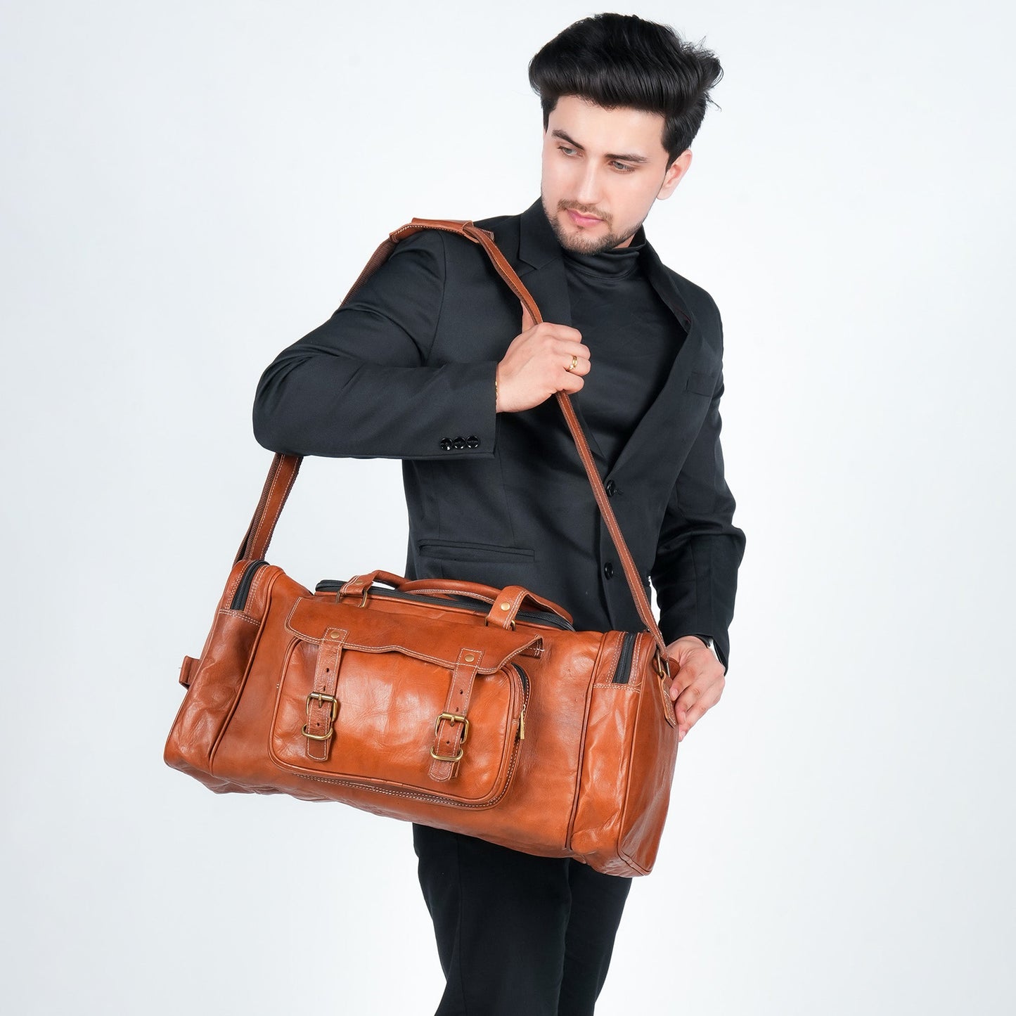 Godzi Extra-Large Goat Leather Travel Duffle – Brown Godzi Leather