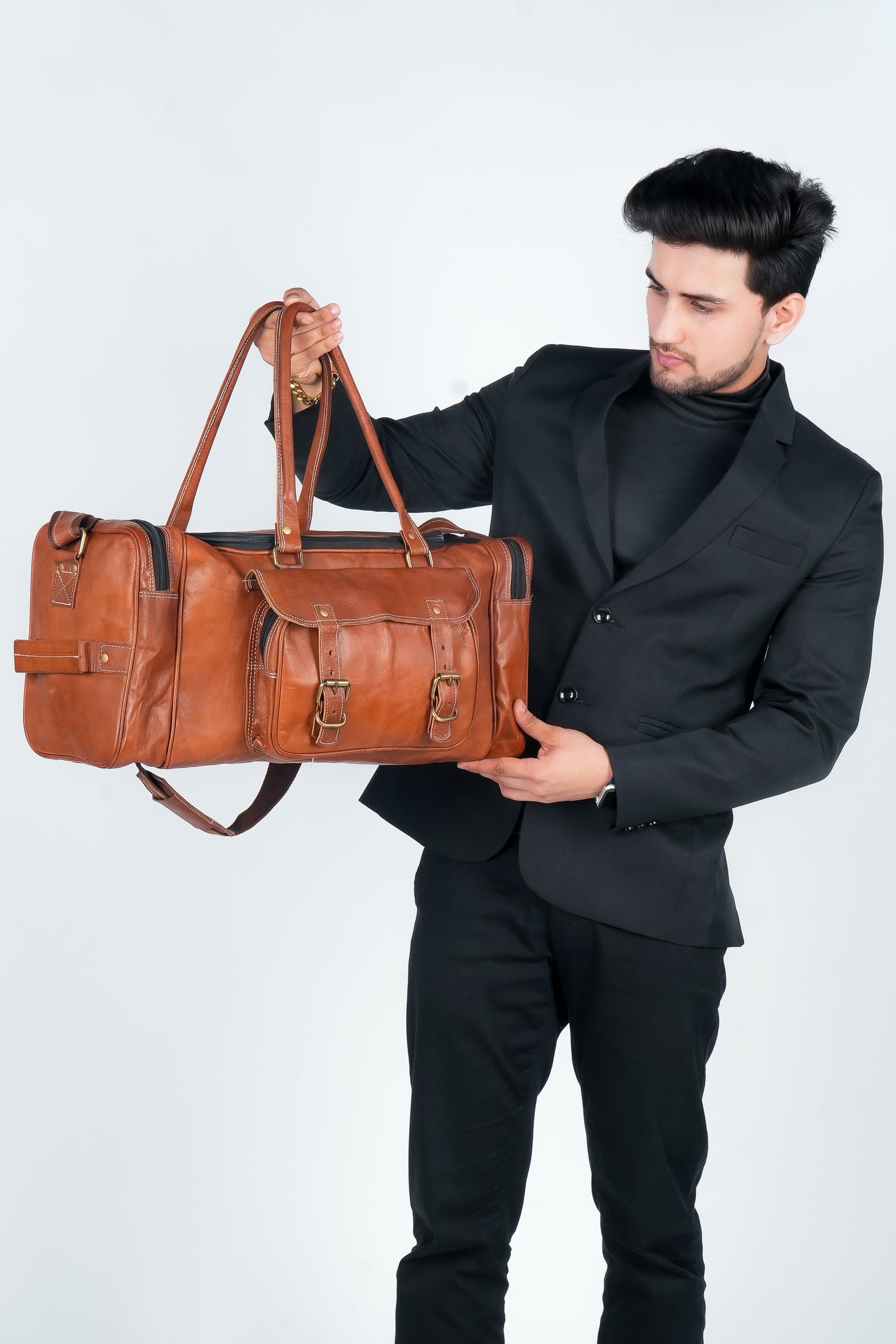 Godzi Extra-Large Goat Leather Travel Duffle – Brown