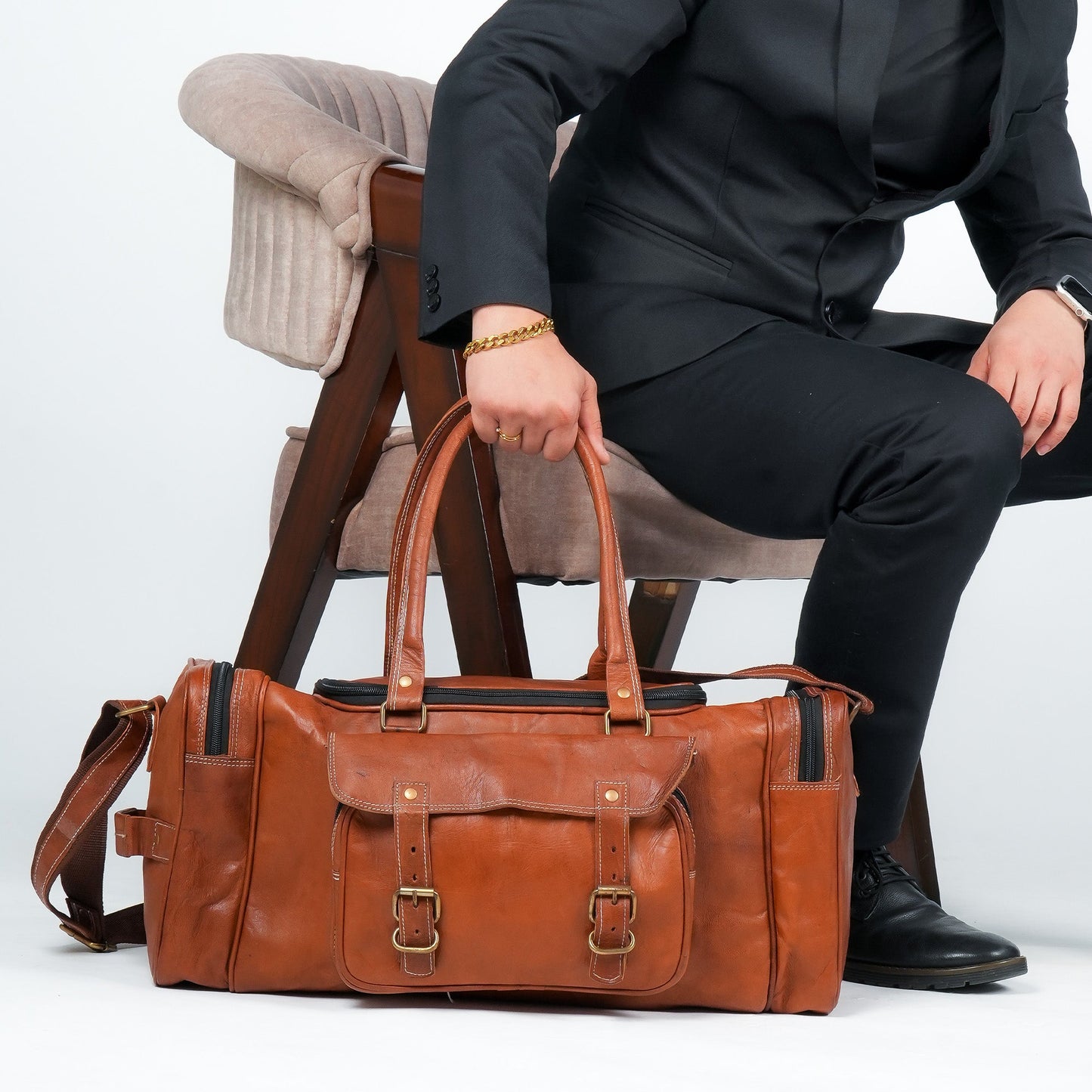 Godzi Extra-Large Goat Leather Travel Duffle – Brown Godzi Leather