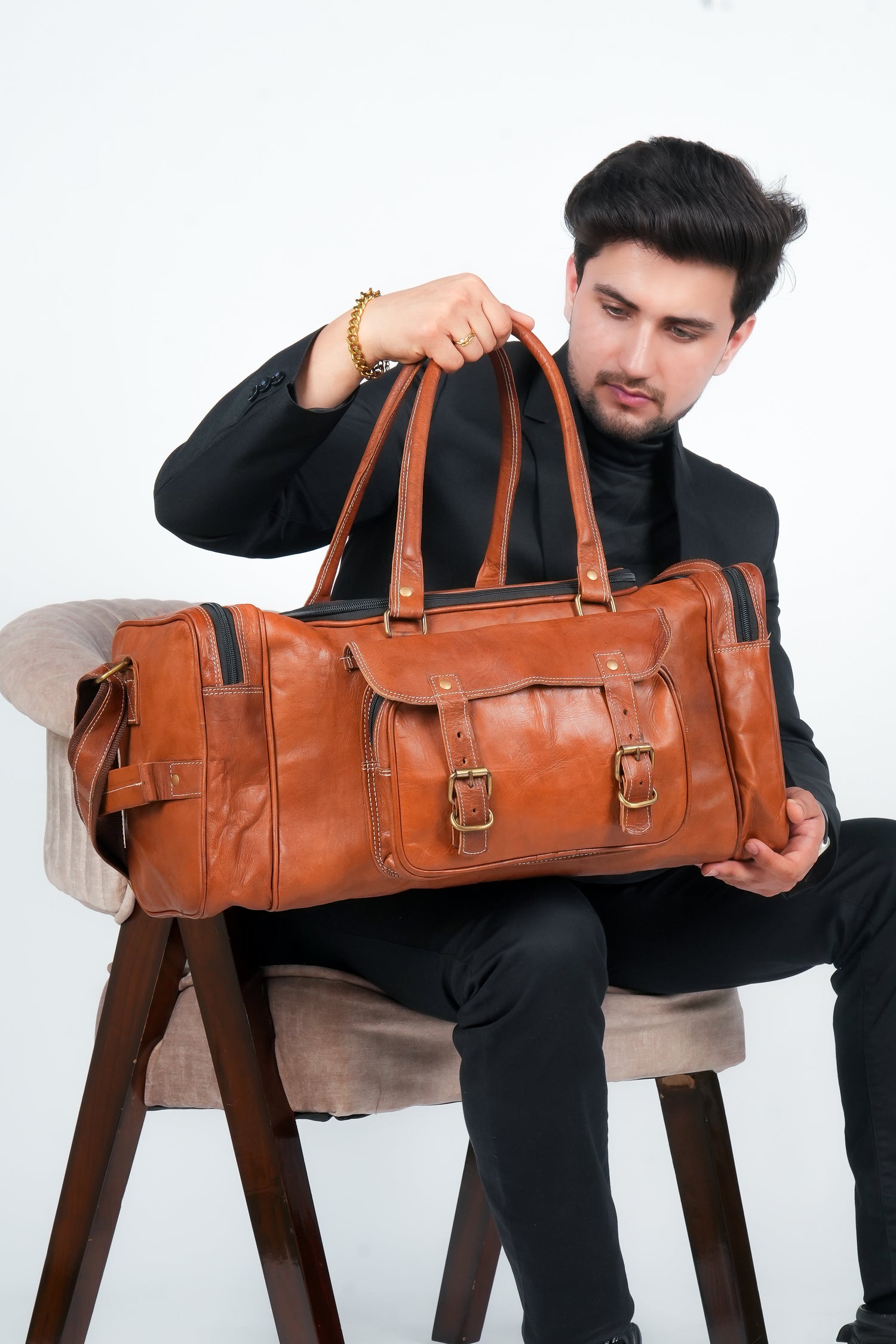 Godzi Extra-Large Goat Leather Travel Duffle – Brown