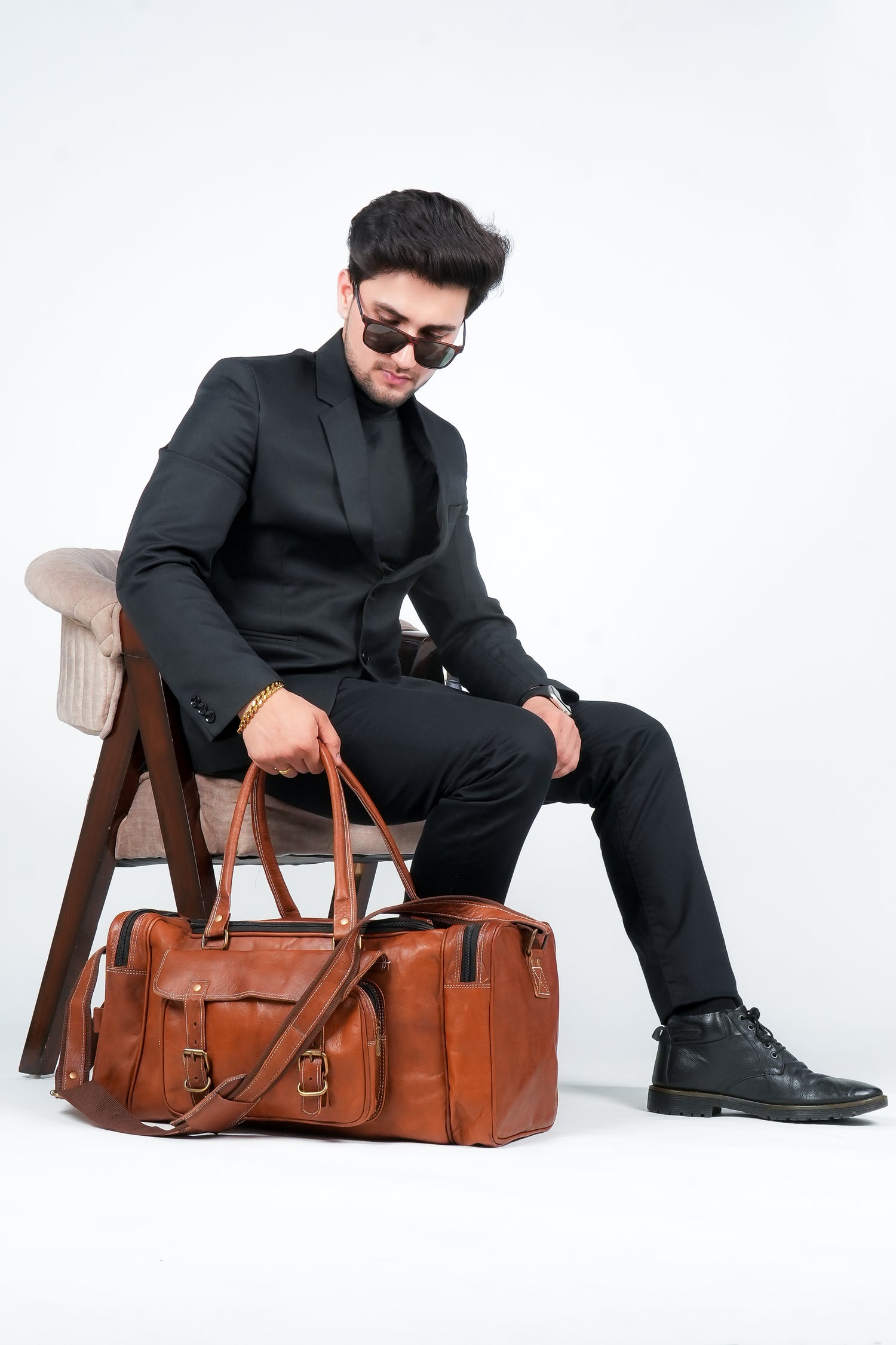 Godzi Extra-Large Goat Leather Travel Duffle – Brown