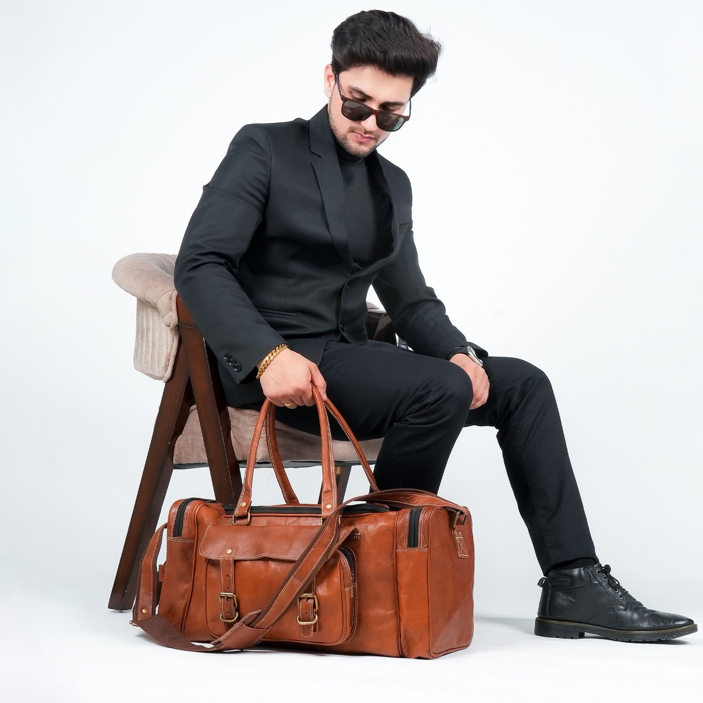 Godzi Extra-Large Goat Leather Travel Duffle – Brown Godzi Leather