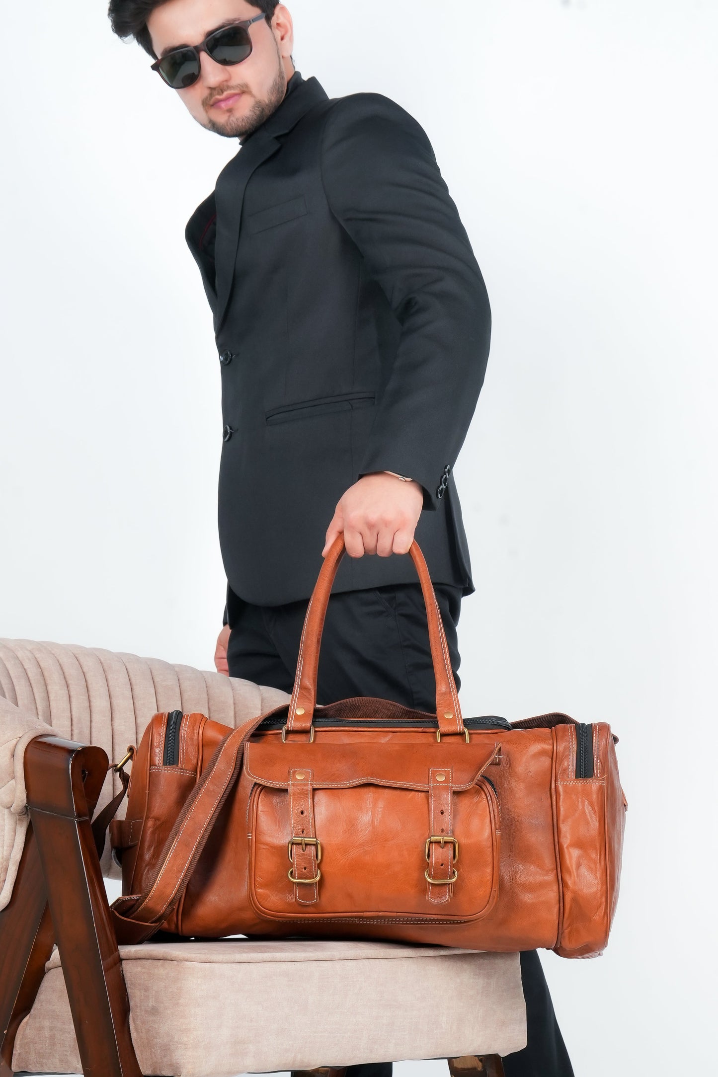 Godzi Extra-Large Goat Leather Travel Duffle – Brown Godzi Leather